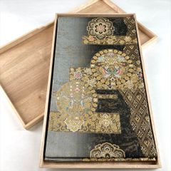 MO-3410 袋帯 菱屋六右衛門 リバーシブル 牡丹や菊の花模様 青海波 涅