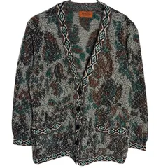 Z1518MISSONI ミッソーニ カーディガン ウール イタリア Ｖネック カジュアル グリーン 総柄 レディース 22