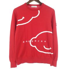 アンパスィ/and per se GOLF ゴルフ クルーネック ニット レッド  サイズ レディースM