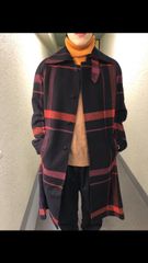 UNUSED アンユーズド 21AW Wool Soutien Collar Coat チェックロングコート US2058 サイズ1 オレンジ ブラック　FK