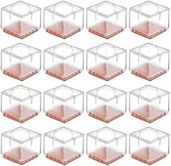 ColorfylCoco (カラフィルココ) イス脚キャップクリアー 椅子脚キャップ 正方形型 角足 専用 角型 16個 セット 外径 42mm ～ 48mm 対応 イス足カバー 脚カバー(透明,  正方形 42mm～48mmサイズの脚に使用可)