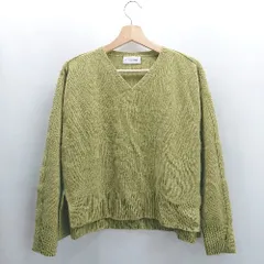 ◇ ⊇Φ HUMAN WOMAN ヒューマンウーマン Vネック ウール100％ 長袖 ニット サイズM グリーン レディース E  【1504240022987】