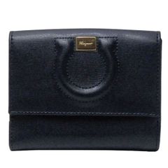 サルバトーレ・フェラガモ　ＦＥＲＲＡＧＡＭＯ　レザー　ガンチーニ　Ｗホック財布　２２Ｃ８４４　ネイビー/グレー　新品同様