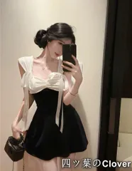 【美品・未使用新品】大人気??フレアミニワンピース ワンポイント リボン　パーティー　バイカラー