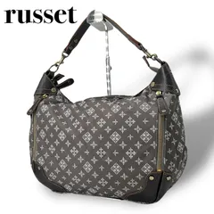 【美品】russet ラシット ショルダーバッグ トートバック　レディース ナイロン レザー モノグラム 肩掛け グレー ダークブラウン 総柄 カジュアル  5083