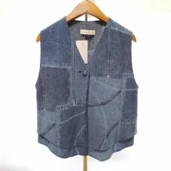 #anc Ts コレクション 詩仙堂 ヒトシタムラ ベスト・ジレ 青系 ちりめん デニム柄 重ね着風 くるみボタン レディース [935093]