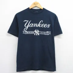 M/古着 半袖 ビンテージ Tシャツ メンズ 00s MLB ニューヨークヤンキース クルーネック 紺 ネイビー メジャーリーグ ベースボール 野球 25a