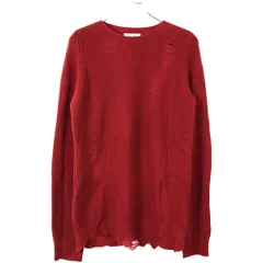 HELMUT LANG ヘルムート ラング DISTRES CREW ダメージ加工ウールカシミヤニットセーター  レッド Sのサムネイル