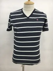 バーバリーブラックレーベル BURBERRY BLACK LABEL VネックカットソーTシャツ 2 ボーダー ネイビー系 日本製 コットン100％ 2503WR091