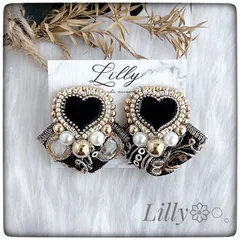 #596 大ぶり/ハート/インド刺繍リボン/ゴールド/ビーズ/ハンドメイド