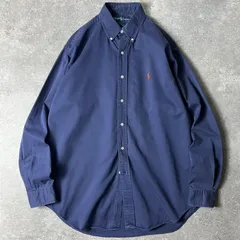 90s RALPH LAUREN 長袖 コットン ボタンダウン シャツ M / 90年代 POLO ポロ ラルフローレン BLAKE ポニー刺繍 ネイビー
