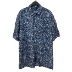 GM722  POLO RALPH LAUREN ポロ ラルフ ローレン 半袖 シャツ トップス 羽織り レーヨン100% ネイビー系 総柄 メンズ L