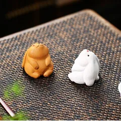 兎 うさぎ 置物 紫砂 オブジェ ホワイト 白 ベージュ 幸運 長寿 縁起物 魔除け 厄除 開運 幸運 財運 金運 安産祈願 無病息災 商売繁盛 インテリア 玄関 リビング