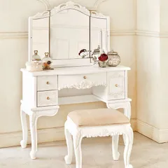 VIOLETTA～ヴィオレッタ～ドレッサー＆刺繍座面猫脚椅子セット(ホワイト)