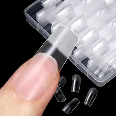 TOMICCA ネイルチップ サンディング済み クリアチップ 自然なフィット感 練習用 サロン用 セルフジェルネイル(ロングスクエア,  12サイズ)