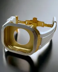 ホワイト×シルバーゴールド★49mm apple watch ultraアップルウォッチラバーメタルカバーセット　ウルトラ　49ミリ用　カスタム ultra2