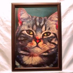 187:どアップイレブン4    猫  パロディアート  ポスター フレーム付き