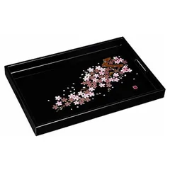 紀州塗り お盆 トレー 45cm 木製長手盆 黒 雅桜 おしゃれ おぼん トレイ 日本製 国産
