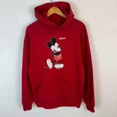 90s Disney ディズニー スウェットパーカー ミッキーマウス プリント レッド メンズ 古着 アメカジ