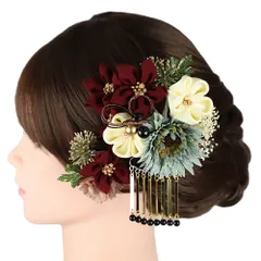 髪飾り 成人式 水引 つまみ細工 菱つまみ ビラ簪 赤 臙脂 振袖 前撮り 袴 青緑 白 ゴールド 大きい 小さい 2点セット 着物 和 No.9-5488