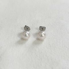 チタン 一粒 パールピアス 7.5-8ミリ あこや真珠 本真珠 スタッドピアス
