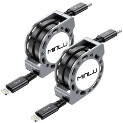 【特価セール】13 14 iPhone 12 [MFI認証] USB-CからLightningまで 11 伸縮性 充電ケーブル Pro ライトニング巻き取り式 PD27W急速充電 Max/Pro/PLUSiPadなどのデバイスに対応(1.2m2セット) iph