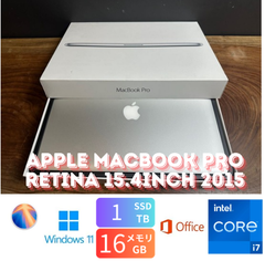 「極美品新品バッテリー」Apple MacBook PRO Retina 15.4inch 2015/CPUi7 2.5GHZ/16GB/SSD1TB/Windows11/office2024/CJ382
