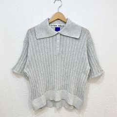 シテン CITEN ★大きな襟とルーズシルエットで1枚でも様になるリラックス感のあるトップス★ シアークロシェビッグカラーポロニット 【FREE】 フリーサイズ グレー 灰色 【レース調の編み地が可愛いポロニット】 様々なアイテムとバランスのとりやすいデザイン