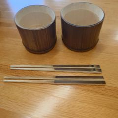 竹製の器・お箸　二組セット　蕎麦猪口　ハンドメイド