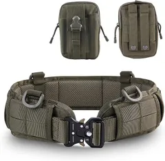 ANCL タクティカルベルト ポーチ付 サバゲー モールシステム 腰袋 作業用(グリーン,  Free Size)