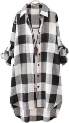 ririka シャツ チェック ロング ゆったり オーバーサイズ レディース 黒( ブラック,  M)