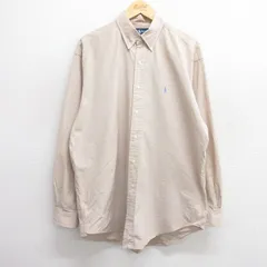 XL/古着 ラルフローレン 長袖 ブランド シャツ メンズ 90s ワンポイントロゴ BLAKE 大きいサイズ ロング丈 コットン ボタンダウン ベージュ