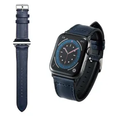 新品 エレコム Apple Watch (アップルウォッチ) バンド 49mm 45mm 44mm 42mm [Apple Watch Ultra 8 7 SE2 SE 6 5 4 3 2 1 対応] 革 ソフトレザー ハイブリッド ネイビー AW-44BDL
