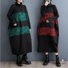 新品 2026新作 モード系　大きいサイズ 　配色　オーバーサイズワンピ アンティカ コハク アナスイ オズモーシスレディース ロング　冬ワンピース　暖か　ワンピース　個性　シンプル　春 秋冬 新品 赤　ハイ襟　長袖 レッド