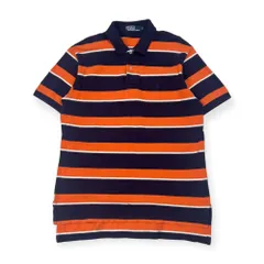 90s 00s Polo by Ralph Lauren ラルフローレン ボーダー ワンポイント 鹿の子 半袖 ポロシャツ L/オレンジ×ネイビー メンズ オールド