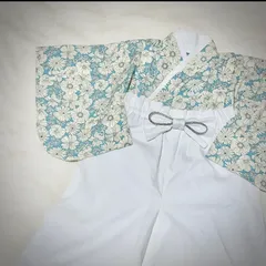 ベビー袴　ハンドメイド　ベビー着物　ブルー系白花柄　白　60 70 80サイズ