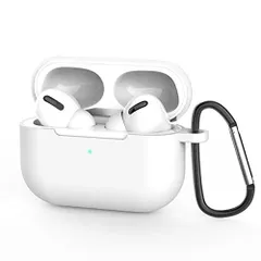 【新着商品】紛失防止 カラビナ付き 防塵 耐衝撃 かわいい ワイヤレス充電対応 薄い 軽量 (前のLEDライトが見える) 保護ケース 一体型 イヤホン Apple (半透明) カバー ケース ケース シリコン エアーポッズプロ Pro AirPods