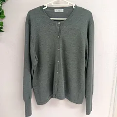 [B.B.N.Y RENOWN]ビービーエヌワイレナウン カーディガン レディース 毛100％ 古着 サイズL グレー（い-347，ヌ）のサムネイル