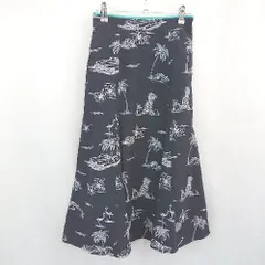 ◇ ◎ プロポーションボディドレッシング ハワイアン 柄物 夏 ロング丈 フレア スカート サイズ3 ネイビー レディース E 【1310300034575】