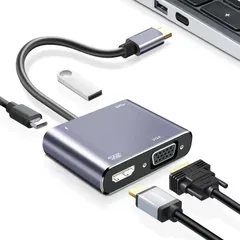 USB C-HDMI/VGA/USB3.0/PD Max 85W 4in1 変換アダプタ 4K2K フルHD 2160P対応 HDMI音声サポート オスーメス 20cm USB　3.1 Type C to HDMI/VGA(ミニ D-Sub 15ピン)