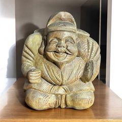 木彫り 恵比寿 七福神 木製 恵比寿様 開運 縁起物 彫刻 仏像 古美術 インテリア 置物 オブジェ 骨董品 アンティーク