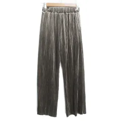 ローリーズファーム LOWRYS FARM ベロアプリーツパンツ ワイドパンツ イージーパンツ ロング丈 F カーキ /FF18 ■MO