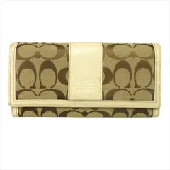コーチ COACH シグネチャーストライプ 二つ折り 長財布 ロングウォレット キャンバス レザー ベージュ レディース