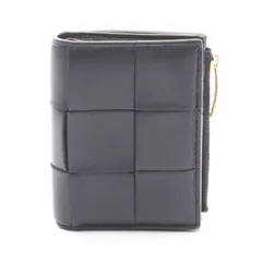 ボッテガヴェネタ BOTTEGA VENETA 二つ折り財布 スモール カセット マキシイントレチャート 742698 ブラック レザー ウォレット レディース Used B