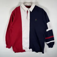 古着 90's/90年代 チャップスラルフローレン CHAPS RALPHLAUREN ラガーシャツ ストライプ ワンポイントロゴ XL  ダークネイビー メンズ