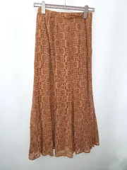 ◇ ⊂ &.NOSTALGIA アンド ドット ノスタルジア レース 透け感 ロング フレア スカート サイズM ブラウン レディース E  【1506110015075】