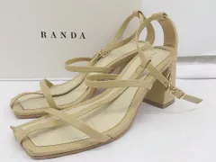 ◇ ◎ RANDA ランダ スクエアトゥ ヒール バックストラップ ヒール サンダル シューズ サイズS ベージュ系 レディース E  【1303240004685】
