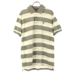 ポールスミス ボーダー 刺繍 半袖 ポロシャツ L ホワイト×グレー Paul Smith 鹿の子地 メンズ