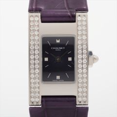 ショーメ　CHAUMET　レクタングル　121-10639　クォーツ　2針　革ベルト　パープル　ダイヤベゼル　レディース