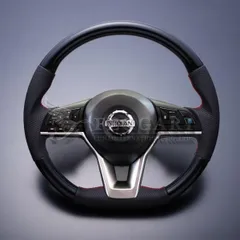 セレナ C27 ピアノブラック×ダークグレー / レッドユーロステッチ ガングリップ ウッド パンチング本皮調レザーステアリング フェガーリ LUNA